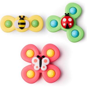 LiKee Strong Suction Cup Fidget Rotating Sensory Bath Toys for Baby Christmas Stocking Stuffers, Airplane Car Travel Table & Window Toys for Toddler Boys and Girls, 10+ Months(Insect-1)