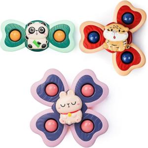 LiKee Strong Suction Cup Fidget Rotating Sensory Bath Toys for Baby Christmas Stocking Stuffers, Airplane Car Travel Table & Window Toys for Toddler Boys and Girls, 10+ Months(Panda)