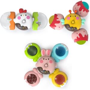 LiKee Strong Suction Cup Fidget Rotating Sensory Bath Toys for Baby Christmas Stocking Stuffers, Airplane Car Travel Table & Window Toys for Toddler Boys and Girls, 10+ Months(Candy)