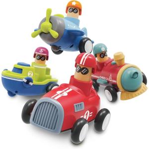 LiKee Toy Cars for Toddlers 1 2 3 4 Years Old Boy Girl, 4 Pcs Pull Back Cars for 18+ Months Baby Infant Gift, Kids Trucks Push and Go Back Friction Powered Vehicles (Transport)(Transport)