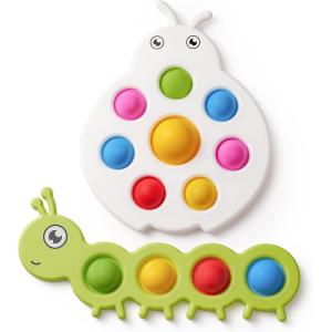 LiKee Fidget Popper Sensory Baby Toys for 10+ Months, Christmas Stocking Stuffers Push and Popping Busy Board, Montessori Toys for 1+ Years Old, Airplane Car Travel Toy for Toddlers 1-3 Stress Relief(Caterpillar and Ladybug)