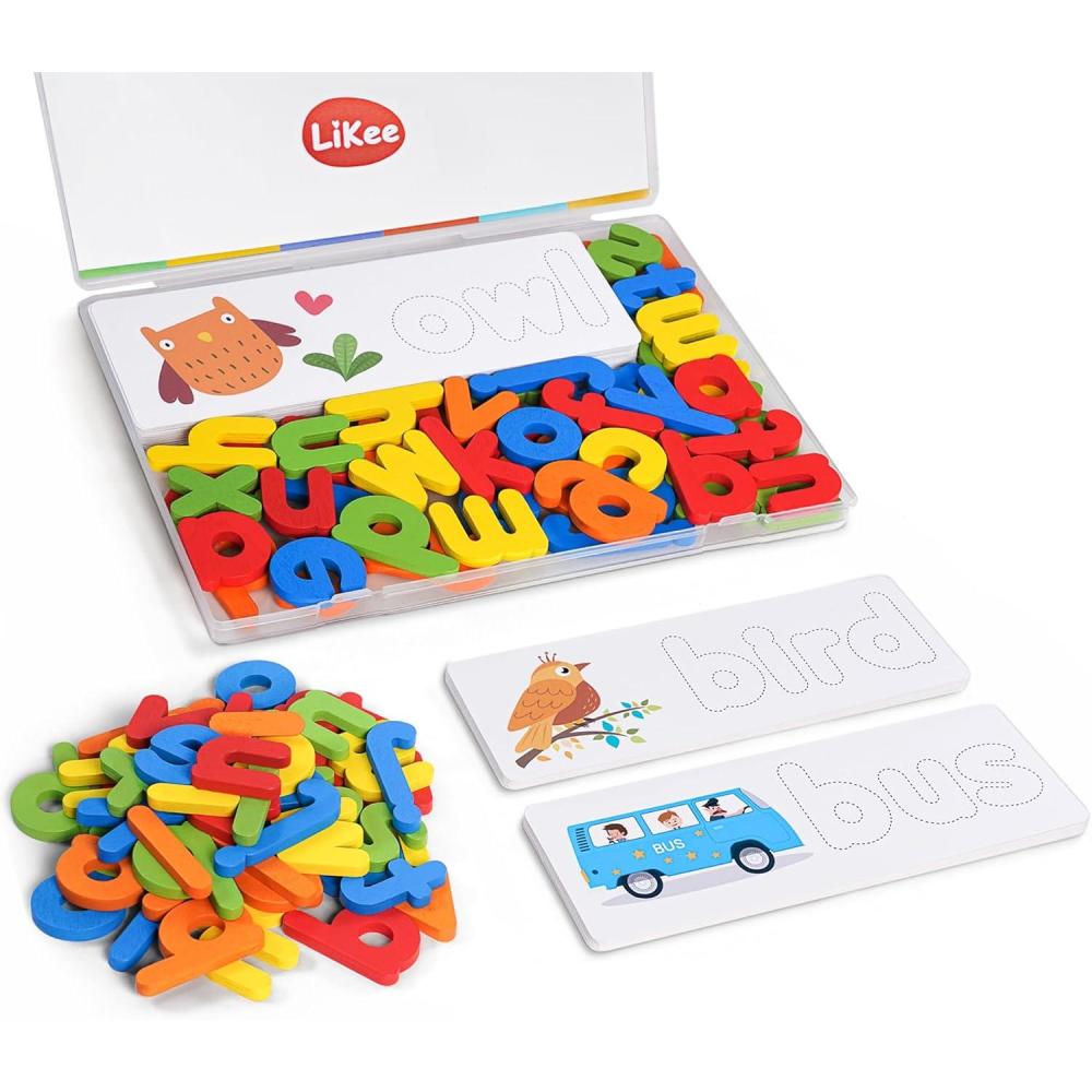 image:imageLiKee Alphabet Flash Cards Wooden Letter Puzzle ABC Sight Words Matching Games Counting Board Preschool Educational Montessori Toys for Toddlers Boys Girls 3 Years