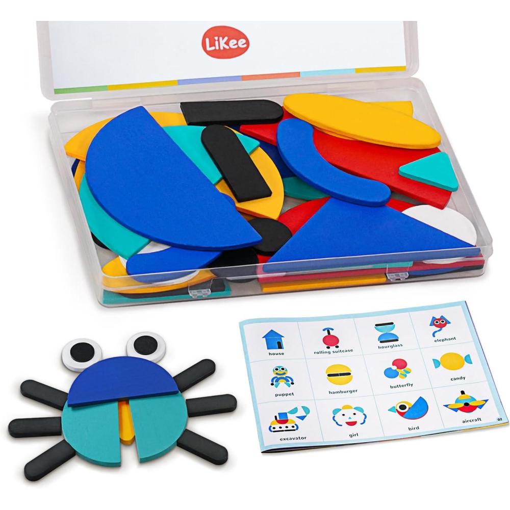 image:imageLiKee Open Ended Wooden Shape Puzzles with 36 Blocks and 60 Pattern Shapes for Toddlers 3 Years Old Montessori Toys Preschool Education Activity for Kids 48 Yrs