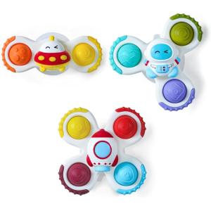 LiKee Strong Suction Cup Fidget Rotating Sensory Bath Toys for Baby Christmas Stocking Stuffers, Airplane Car Travel Table & Window Toys for Toddler Boys and Girls, 10+ Months(Space-1)