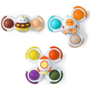 LiKee Strong Suction Cup Fidget Rotating Sensory Bath Toys for Baby Christmas Stocking Stuffers, Airplane Car Travel Table & Window Toys for Toddler Boys and Girls, 10+ Months(Space-2)